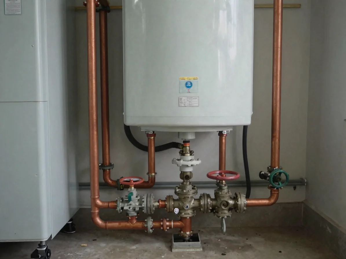 Documentary trade photography of a gas heating boiler being insta